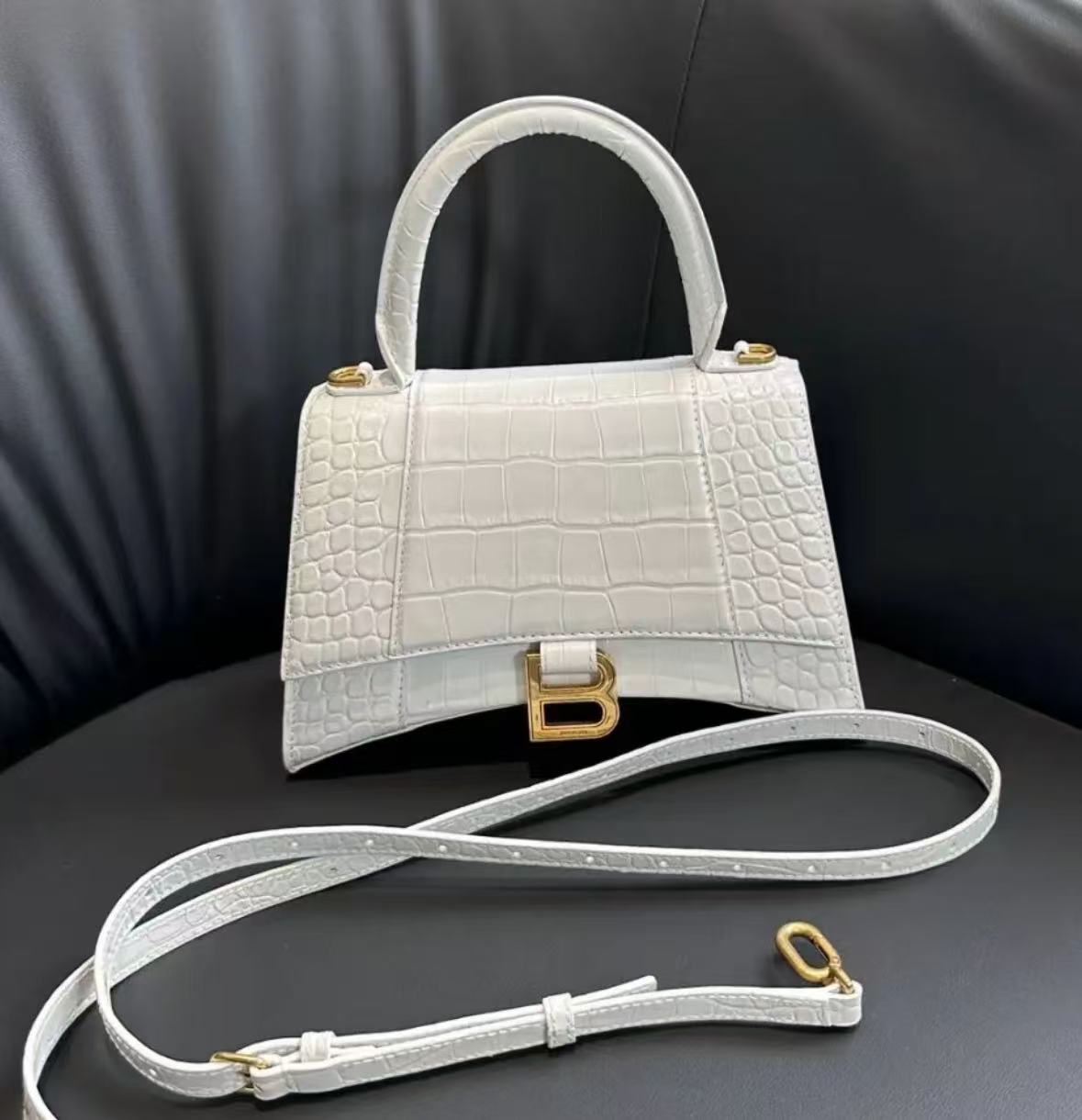 99新 Balenciaga/巴黎世家 白鳄压沙漏金扣S单肩斜挎手提包/D店