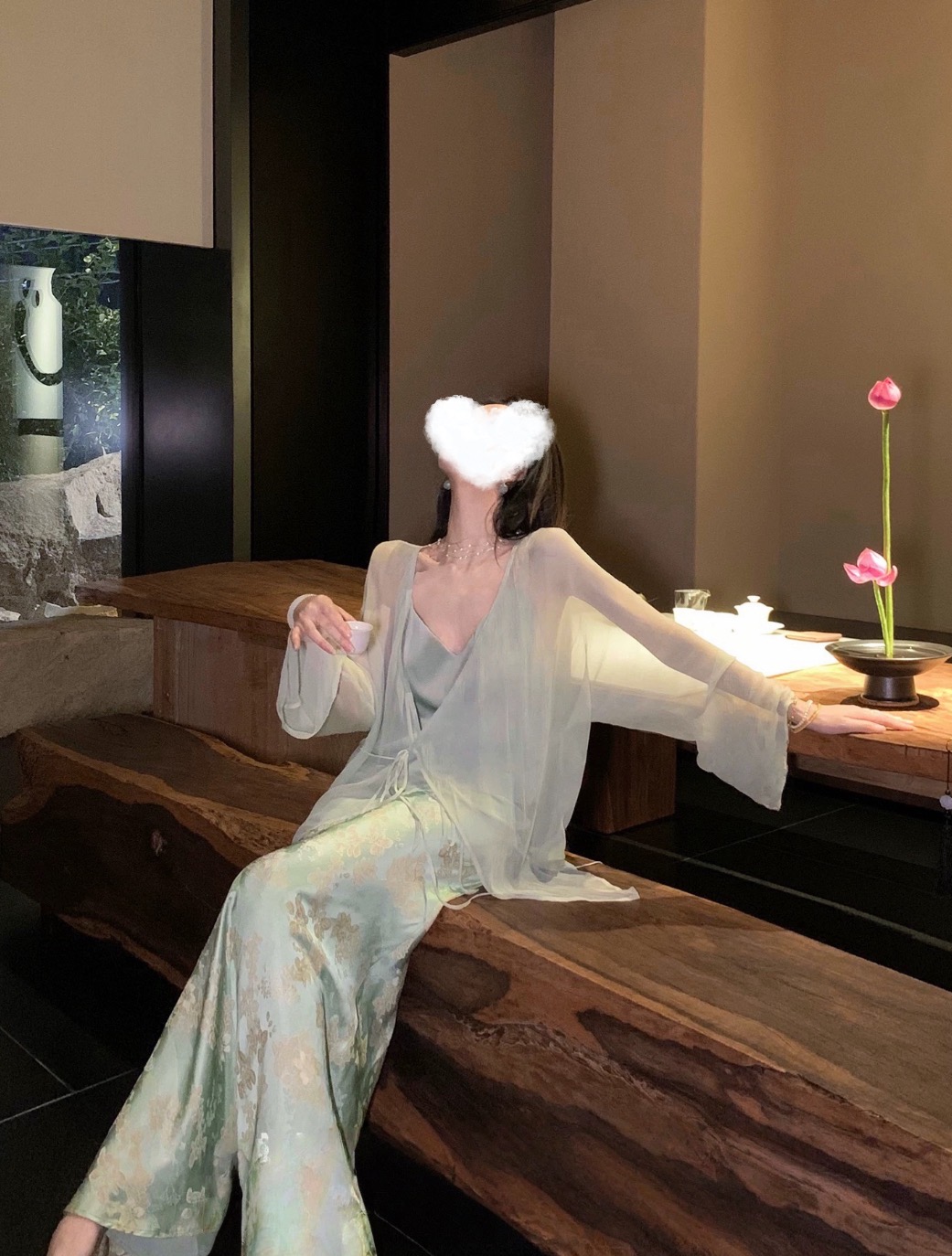 【万顷琉璃】新中式鎏金提花鱼尾半裙女套装XH25XT060846-3