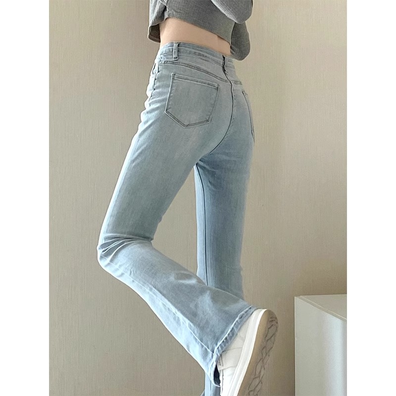 微喇牛仔裤女2025新款高腰弹力显瘦长裤浅色喇叭裤子修身提臀美式