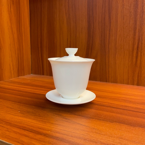 潮州薄胎骨瓷美人盖碗三才碗高身聚香闻香满110盖下90毫升高档