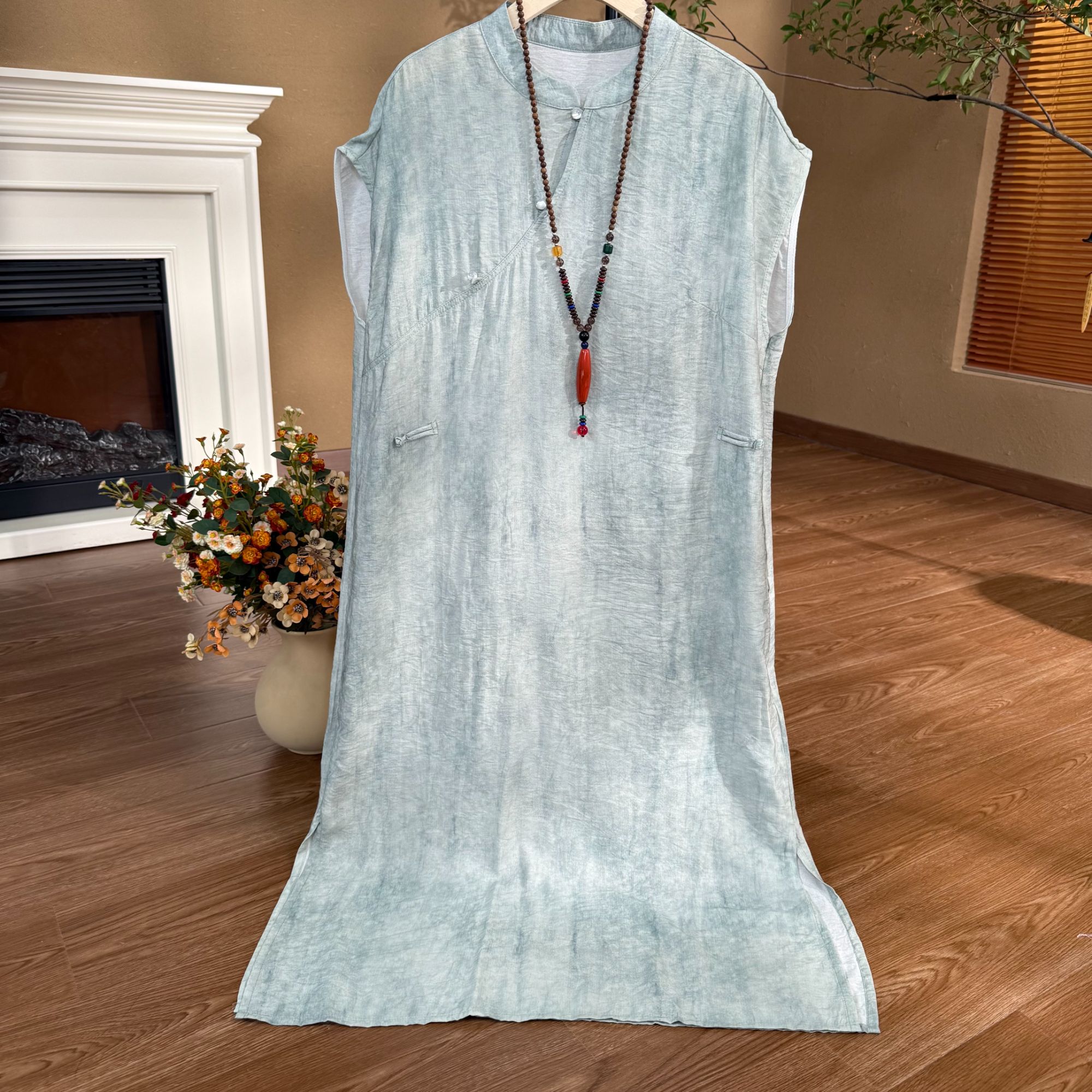 [织雾]Z322夏季长款显瘦时尚连衣裙气质休闲复古国风旗袍裙