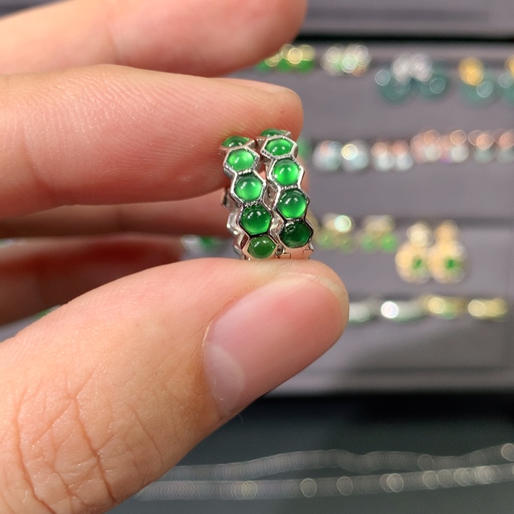 翡翠耳饰银S925镶嵌耳饰