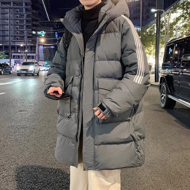 羽绒服男中长款2025新款冬季连帽宽松加厚大码面包服防寒外套潮流
