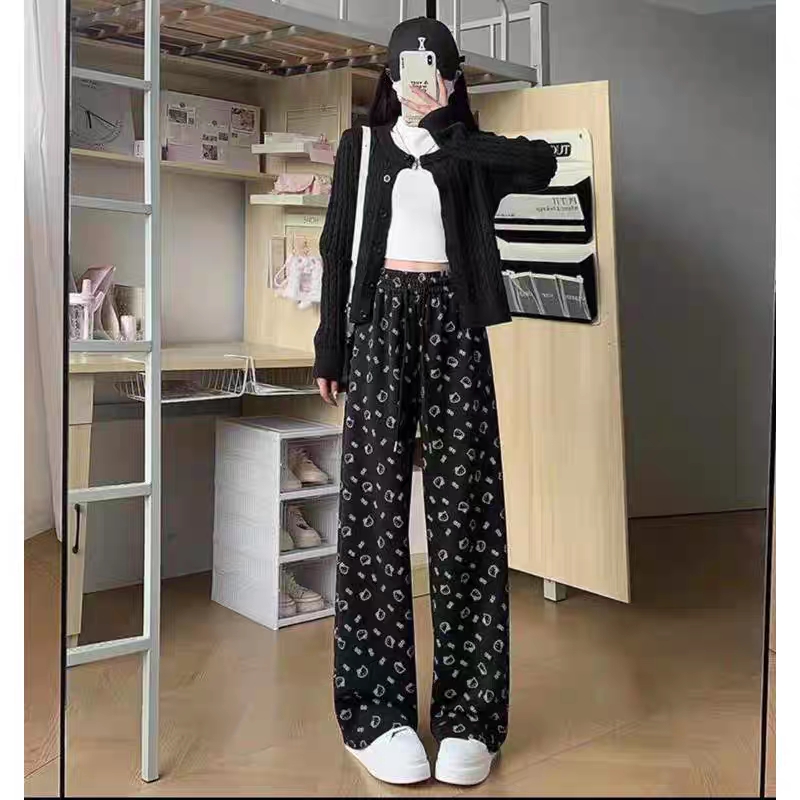 【仪陇衣世界】C73060秋季上新女士网红运动时尚针织宽松直筒休闲裤