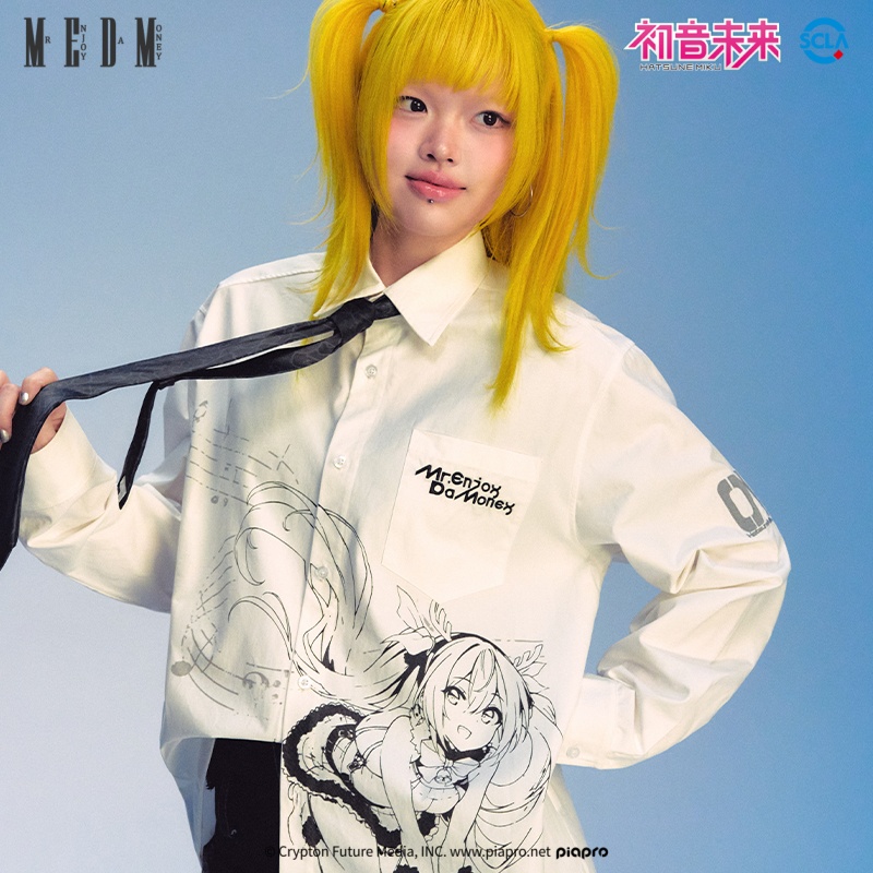 MEDMx初音未来乐谱长袖衬衫女款2025新款设计感小众美式休闲衬衣