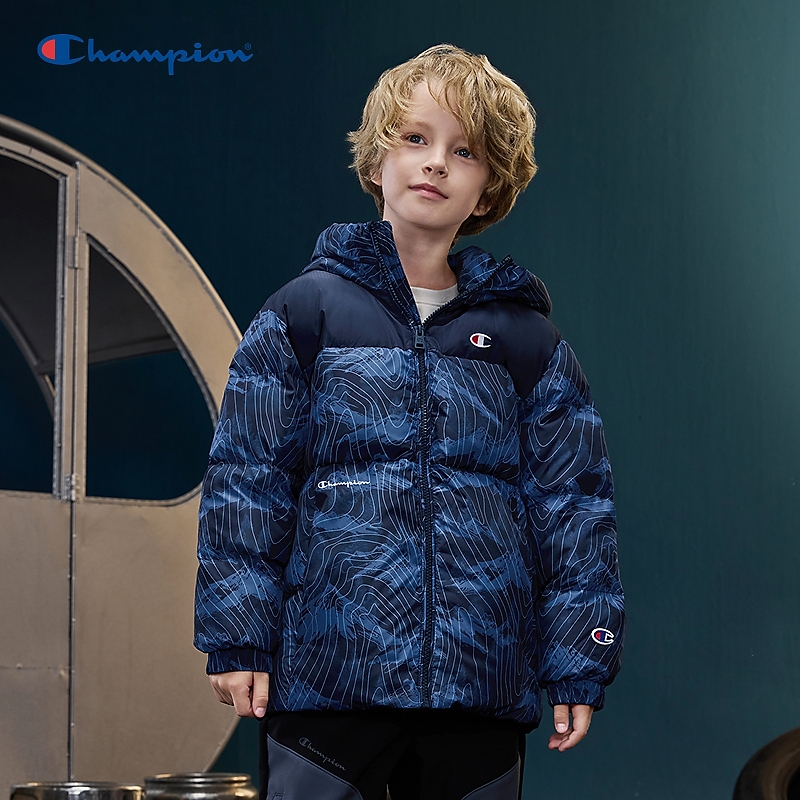 【三防抗菌】Champion冠军童装25冬季户外花纹连帽羽绒服25FW-YR623