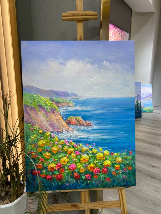 【夏日海边】纯手绘油画玄关餐厅客厅现代简约艺术挂画