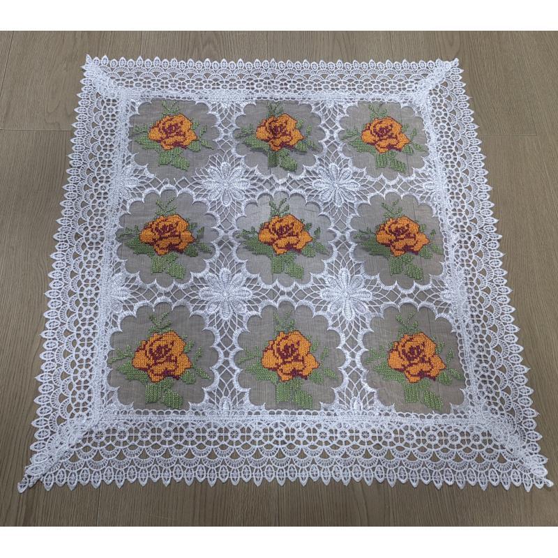 B25 十字绣白色橘花（60x60cm）立式空调盖巾，沙发靠背巾，电视盖巾