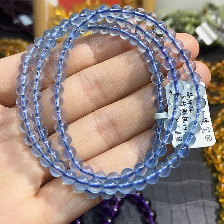 手链未镶嵌和田玉（糖玉）海蓝宝多圈