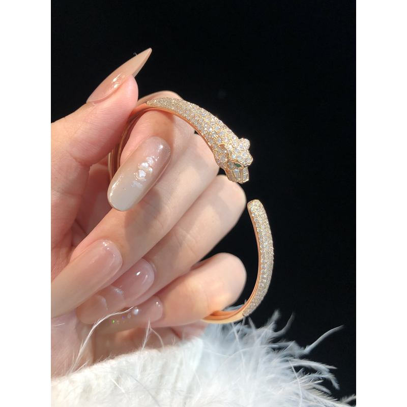 18K金钻石窄版豹子手镯 CZ (定制品质48小时鉴赏期)