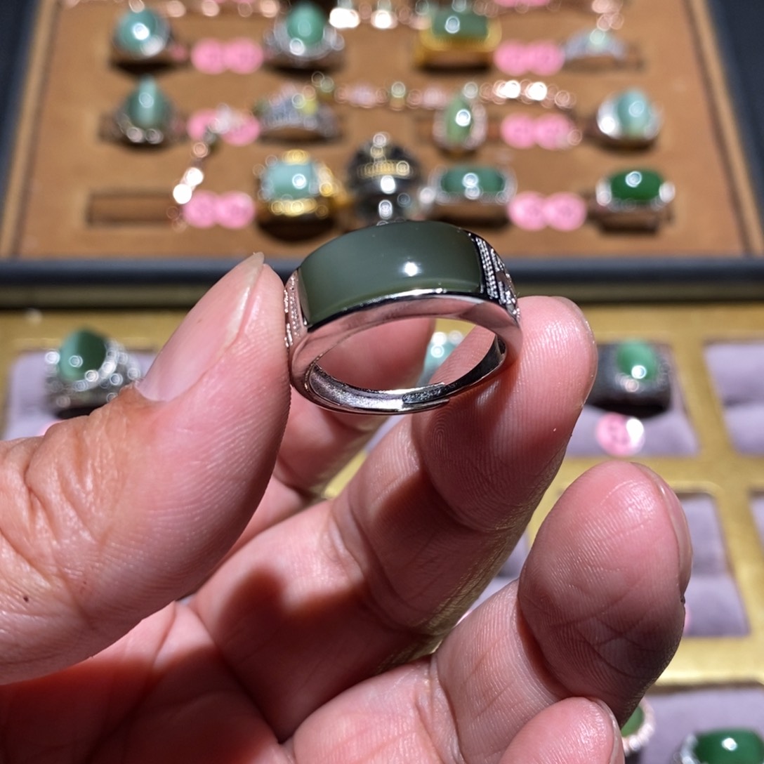 和田玉（碧玉）戒指银S925镶嵌