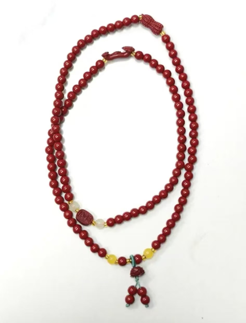 天然辰砂N007精品长串无礼盒 朱