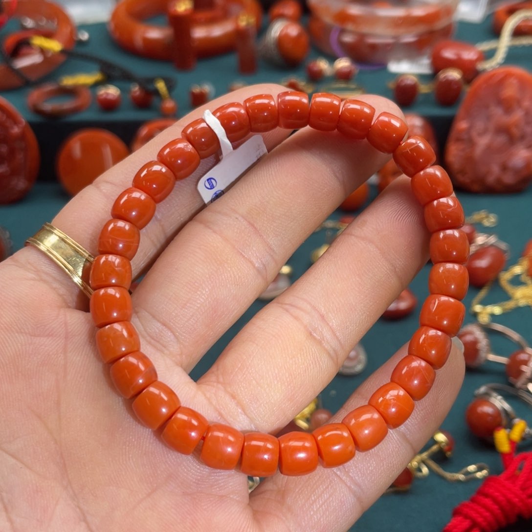 南红玛瑙满肉南红直切手串7mm未镶嵌
