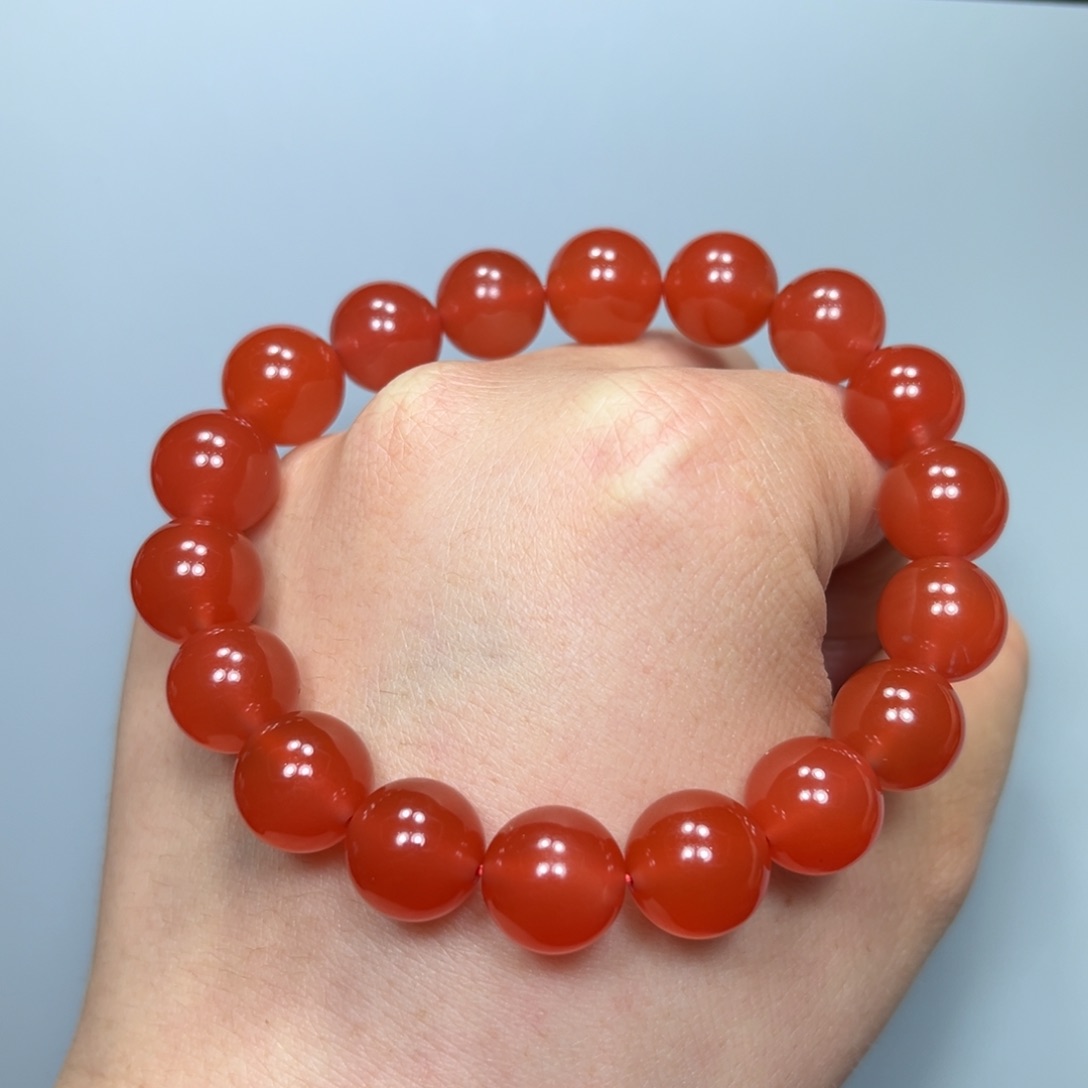 南红玛瑙冰红圆珠单圈11mm未镶嵌