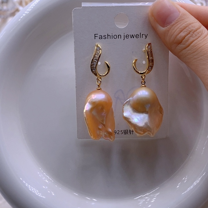 银S925镶嵌淡水珍珠耳饰耳饰