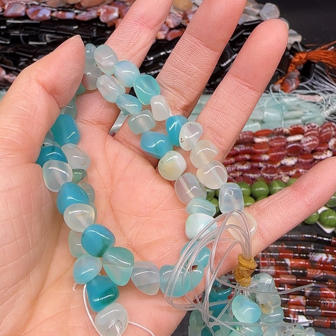 玛瑙/玉髓合金珠宝半成品蓝玛瑙8-10mm一条