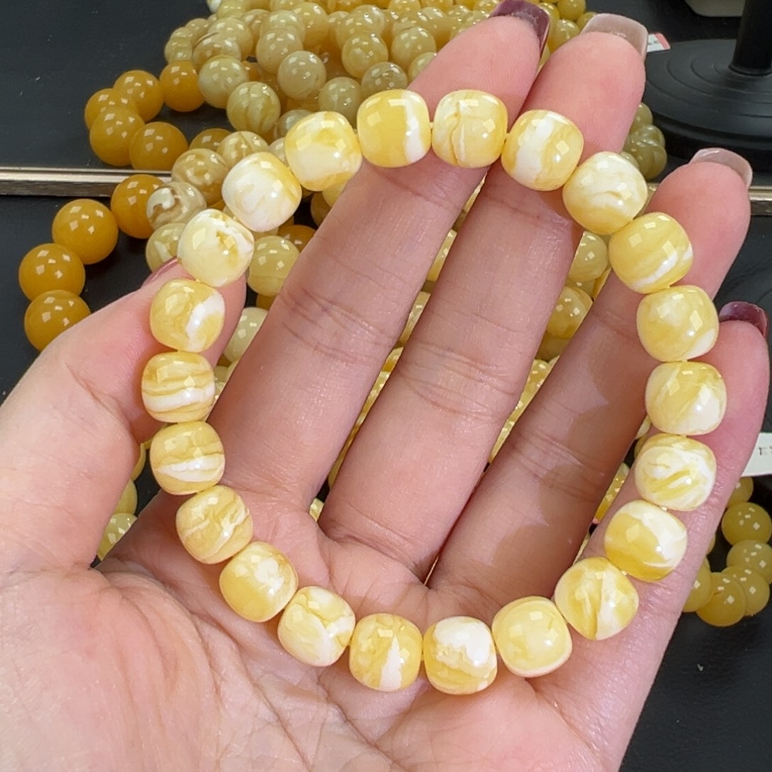 琥珀未镶嵌手链瓷白一线天