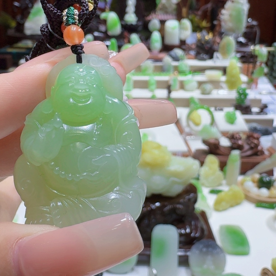 蔡***务和田玉（翠青玉）未镶嵌挂件翠青弥勒佛