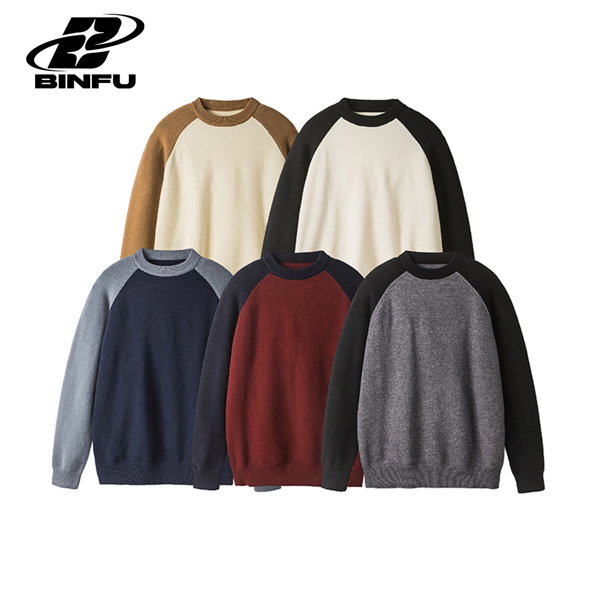 圆领针织衫美式复古毛衣长袖加厚打底衫秋冬