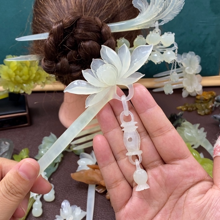 蛇纹石玉发饰未镶嵌雨*儿