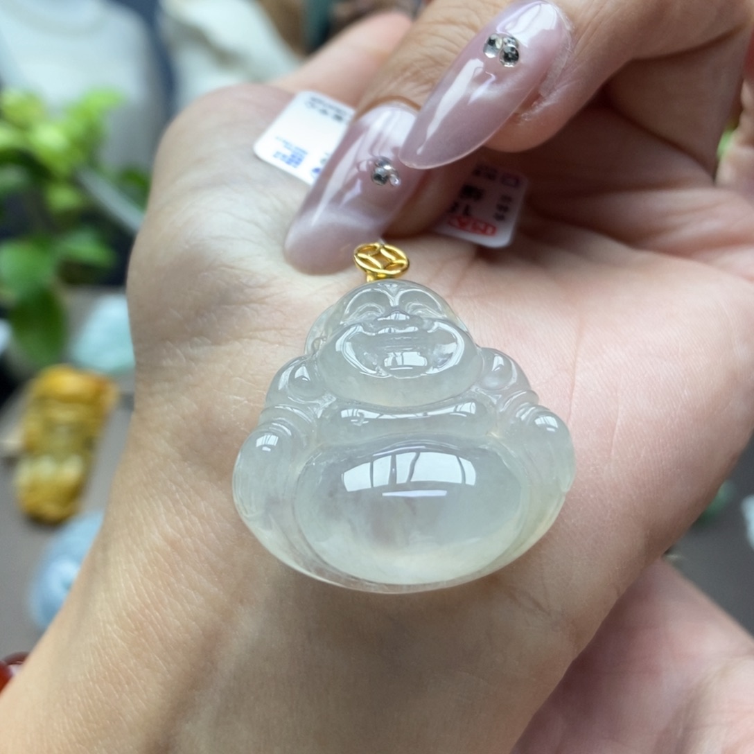 翡翠颈饰18K金镶嵌吊坠佛公