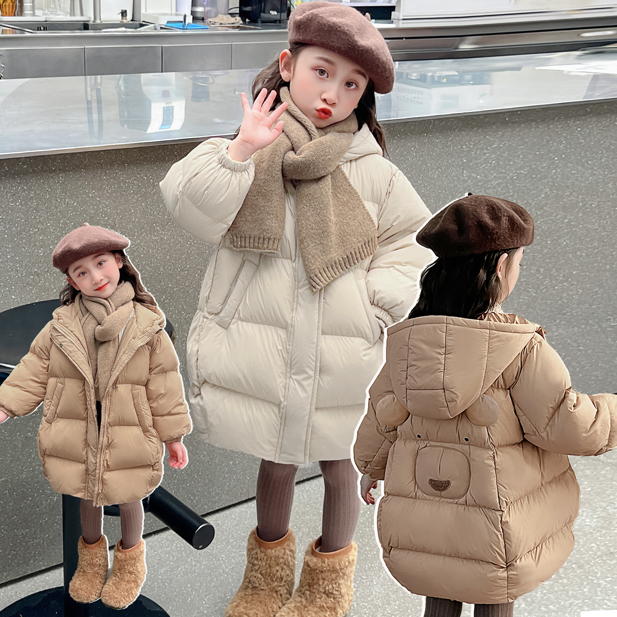 女童可爱小熊棉衣外套2025韩版洋气可爱加厚保暖卡通时尚外套