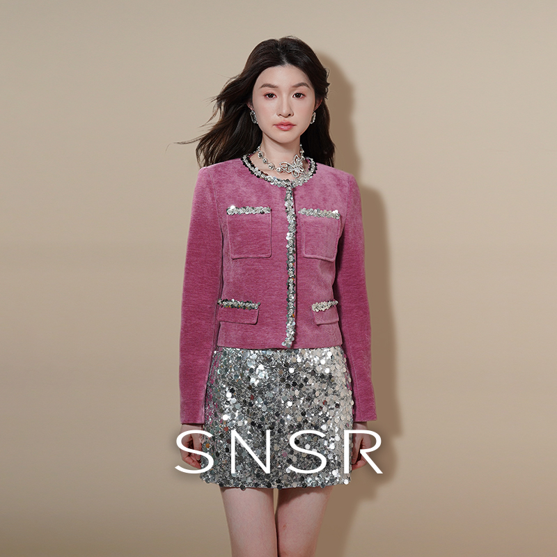 SNSR/圣妮思25秋季新款轻奢灯芯绒亮片小香风外套243C016WT228