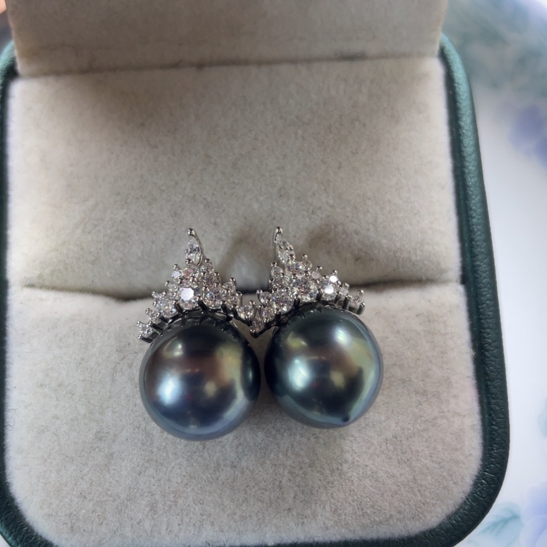 银S925镶嵌耳饰海水珍珠