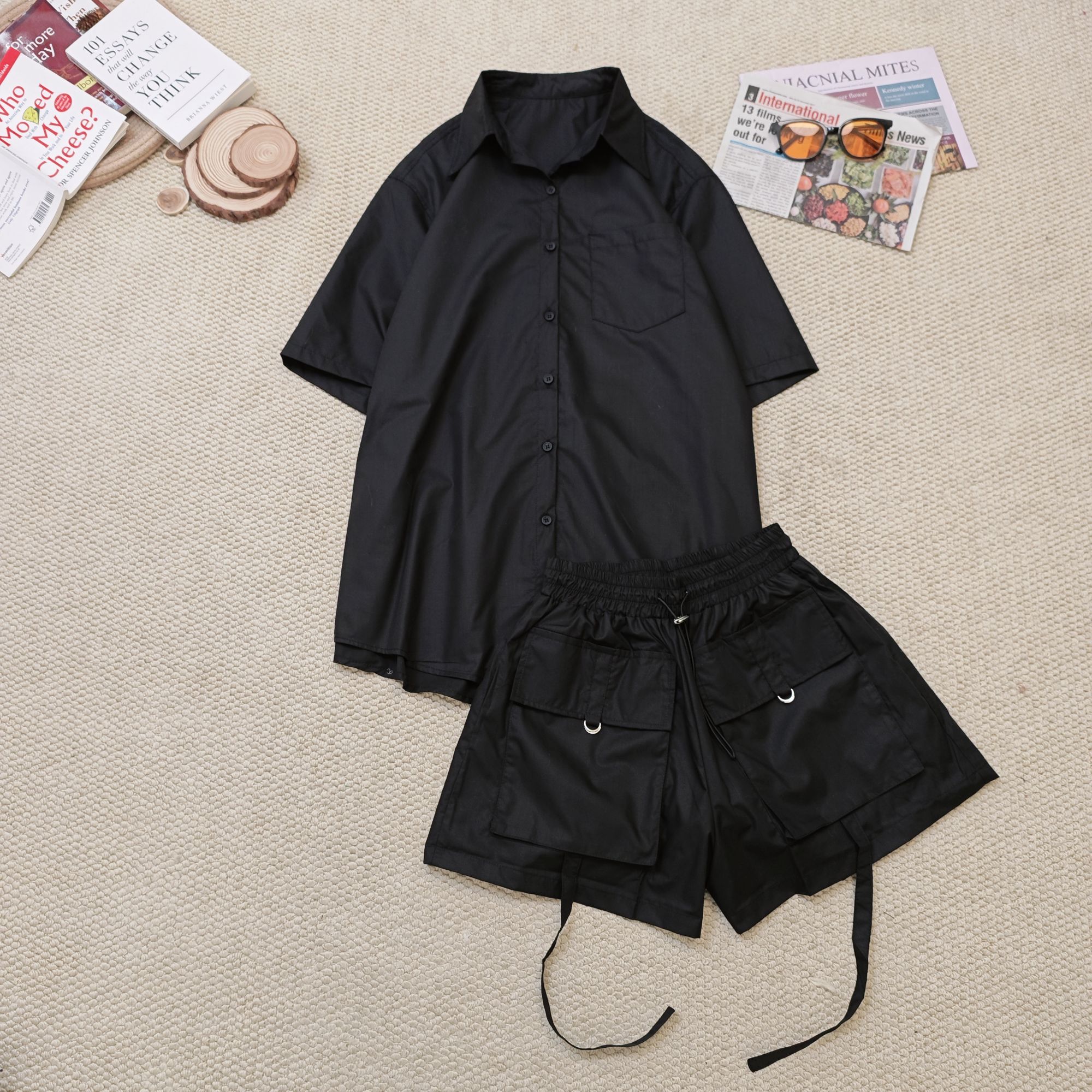 2025夏季新款时尚百搭休闲纯色短袖套装1909