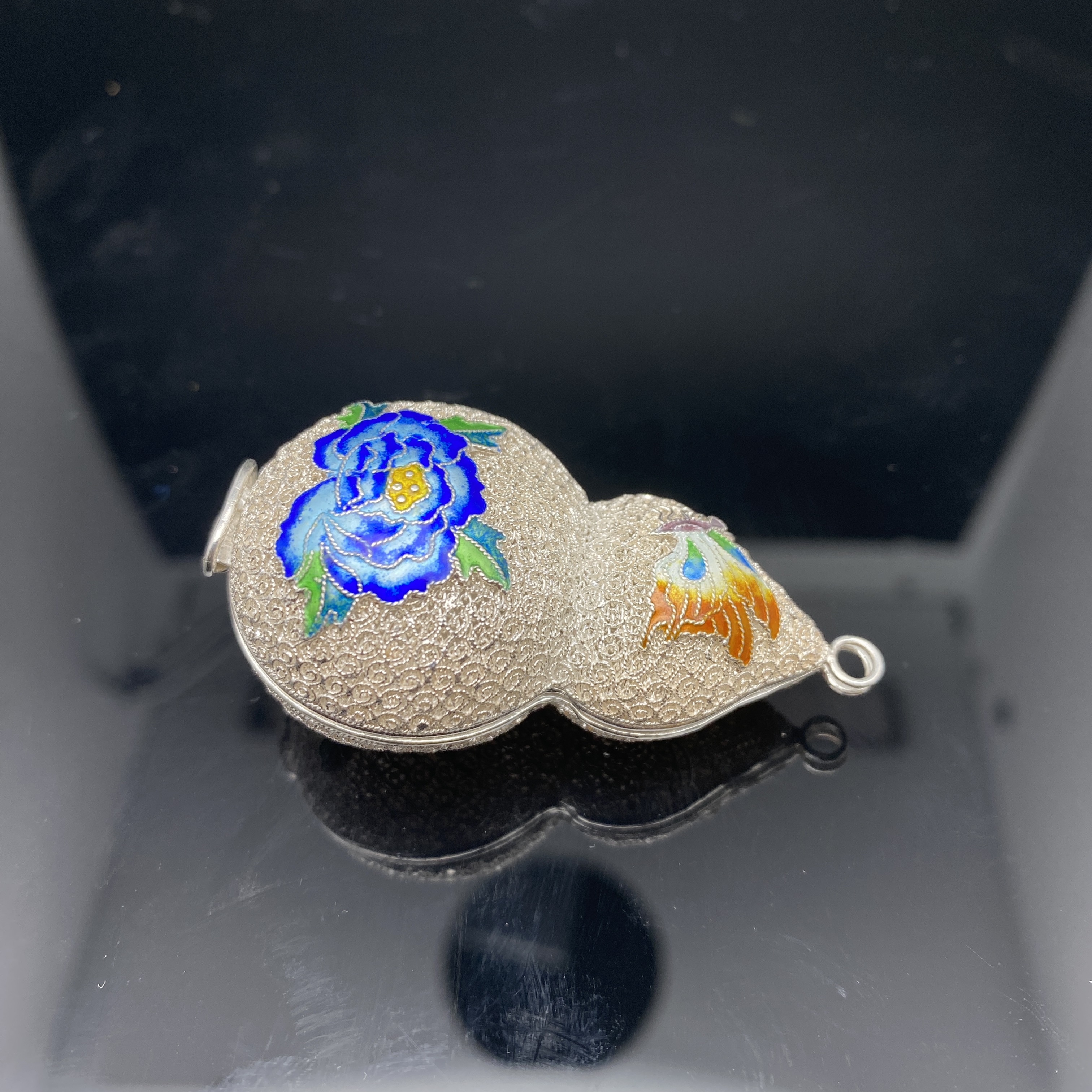 925银银制品 B0319GMD538银花丝烧蓝大葫芦挂件（3986）