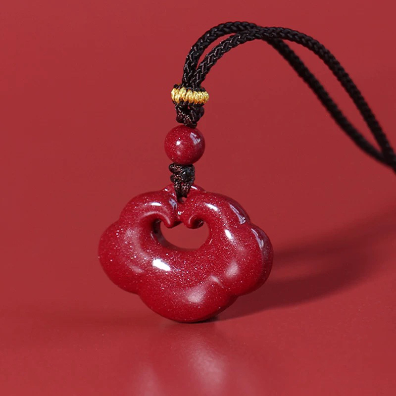 含辰砂工艺品朱砂紫金砂平安锁如意祥云吊坠项（带证书礼盒）