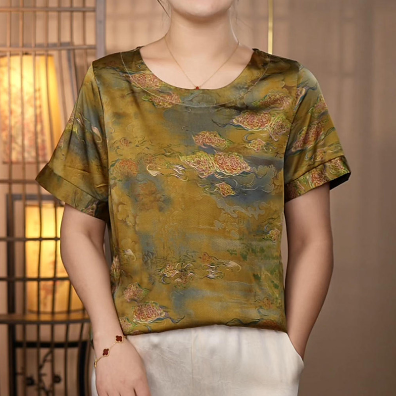 【143祥云】2025年新款宽松型中国风祥云花色圆领衬衫