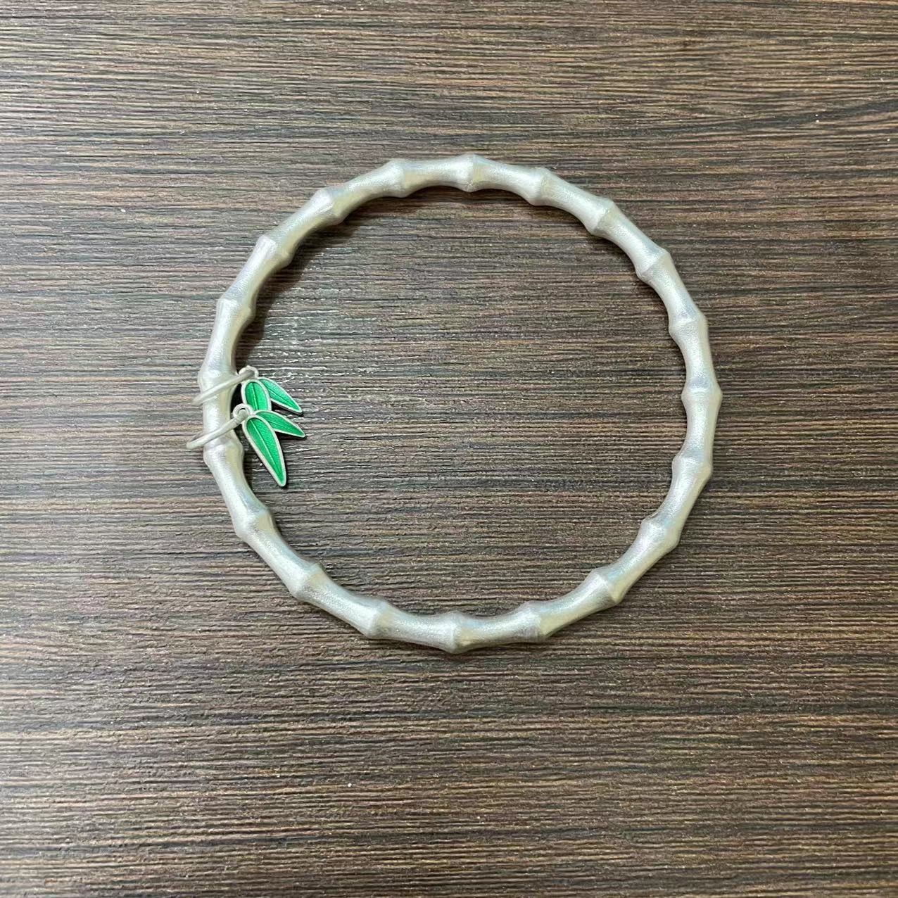 足银珐琅手镯 绿叶竹节手镯21克62