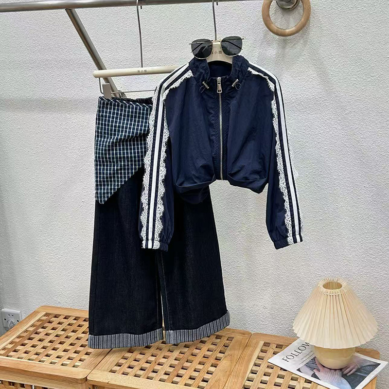 女童秋季套装2025新款儿童两件套女孩大童外套阔腿牛仔裤洋气童装