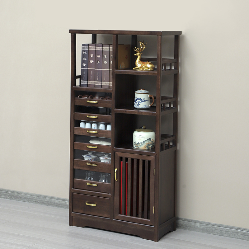 2025新款博古架置物柜实木茶柜多宝阁茶室收纳家用客厅新中式书柜