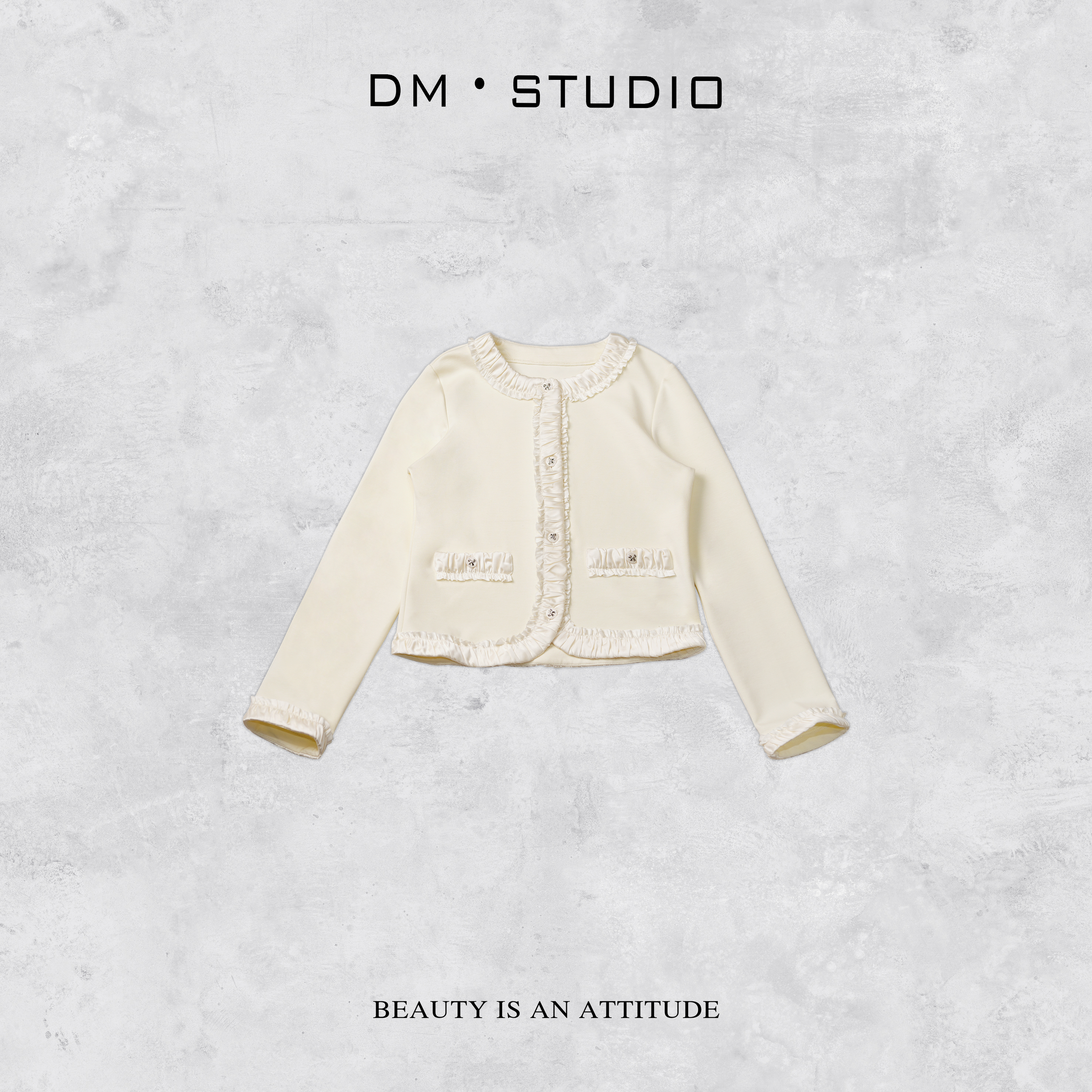 -DM•STUDIO/春款小众设计感精致木耳边长袖排扣外套（A8001）