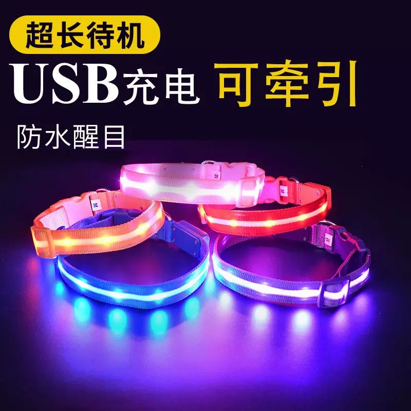 宠物用品狗狗发光项圈可充电猫咪颈圈泰迪金毛大中小型犬夜光项圈