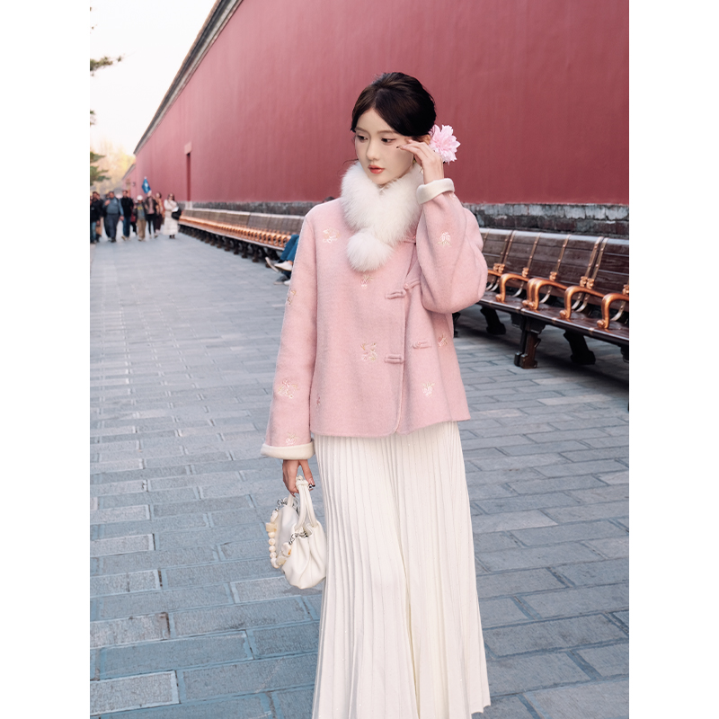 SHAOER【花间令】新中式国风刺绣宽松双面呢子大衣女S725Z19657