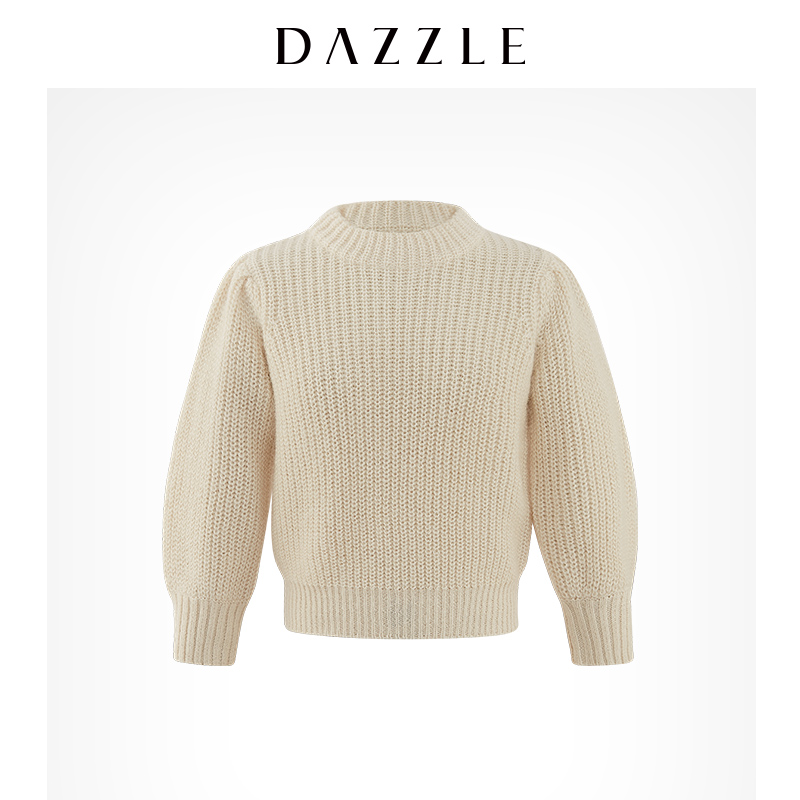 【陈大可】【3/16】DAZZLE地素白色粗针织泡泡袖圆领毛衣女2D4E301