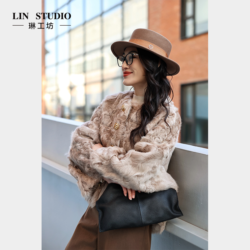 【小湖羊】琳工坊“安弦”浅咖色外套气质优雅时尚唐琳设计师