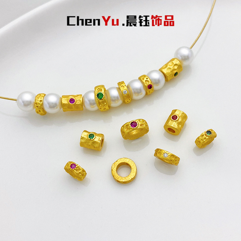 镶锆石大孔隔珠古法金色隔片桶珠手工diy串手链项链饰品材料配件