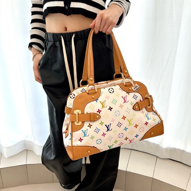 95新 LouisVuitton/路易威登 白三彩保龄球托特包 二手全原