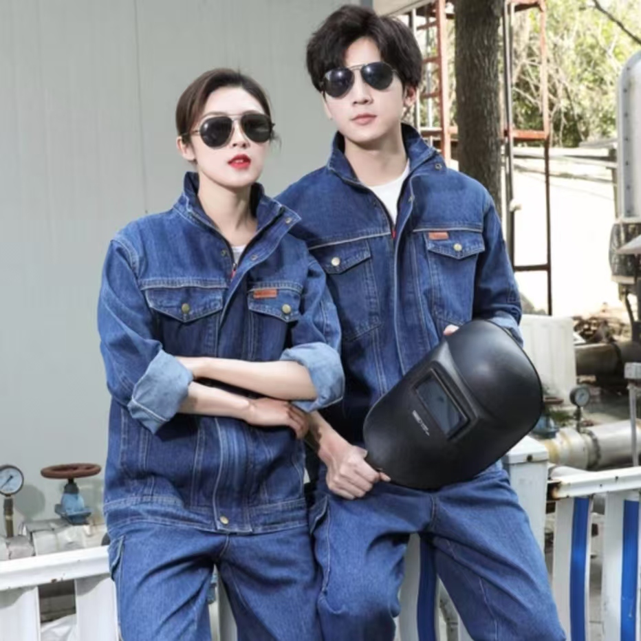 加厚牛仔工作服套装男劳保服耐磨电焊防烫工装电工汽修焊工服男装