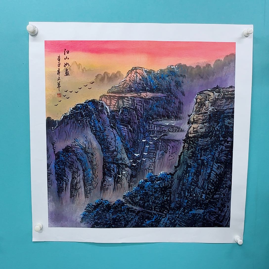 国画李文军教授作品，视频合影证书