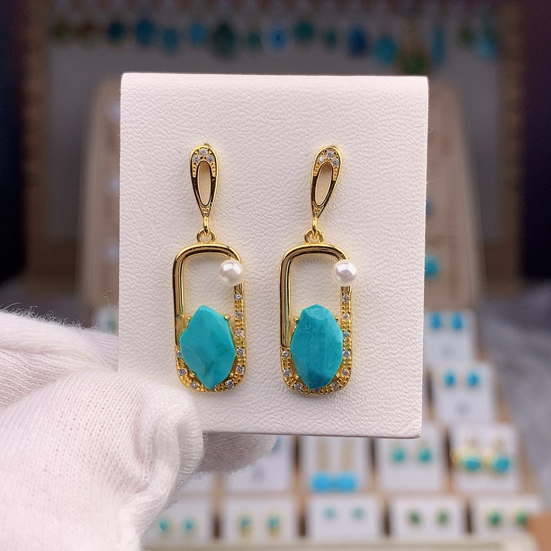 绿松石耳饰银S925镶嵌