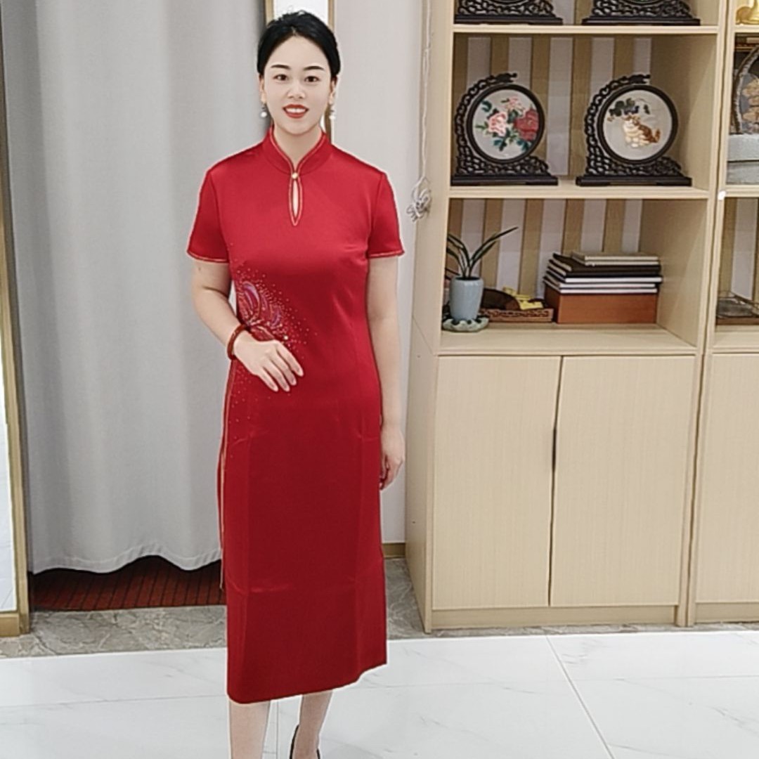 朱紫褕17766水滴领中式旗袍喜婆婆喜妈妈婚宴礼服
