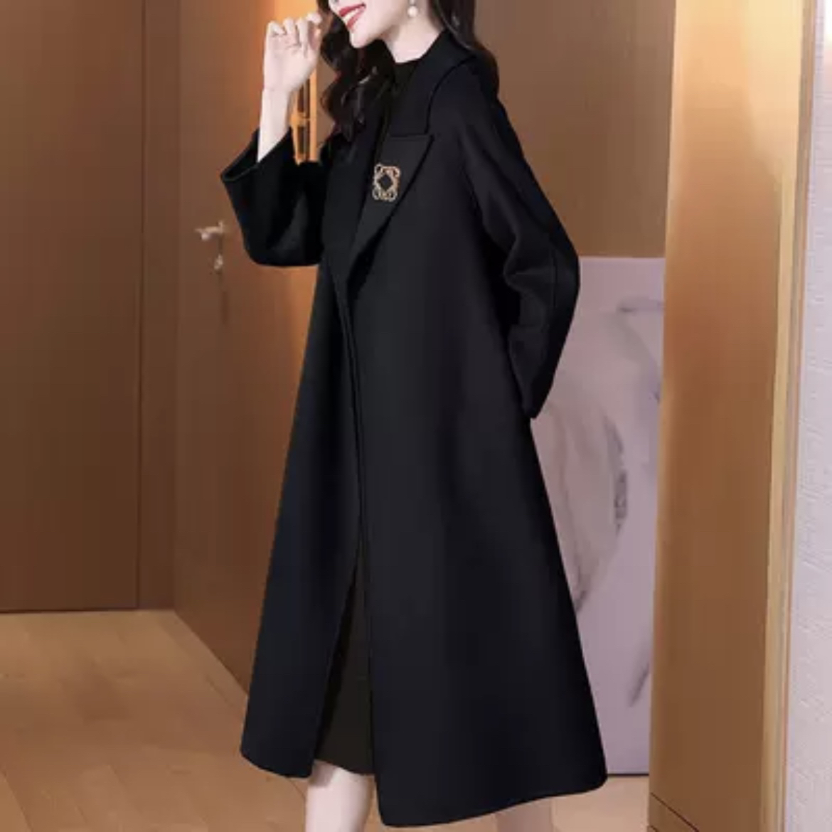 XL秋冬新款双面羊毛大衣女中长款宽松显瘦高级感呢外套LZ122