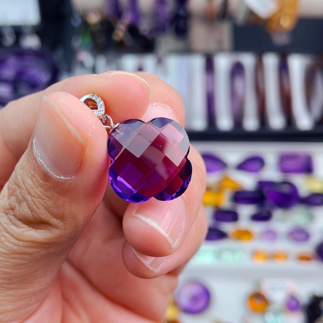 水晶高品质天然紫水晶吊坠银S925镶嵌