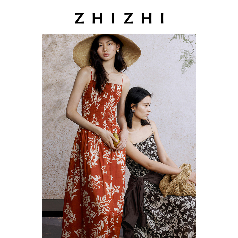 致知 松风慢 度假印花连衣裙25夏新设计感桑蚕丝ZZ2EMWL8010