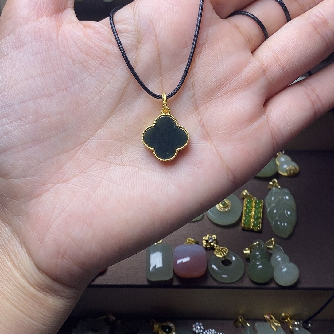 和田玉颈饰银S925镶嵌